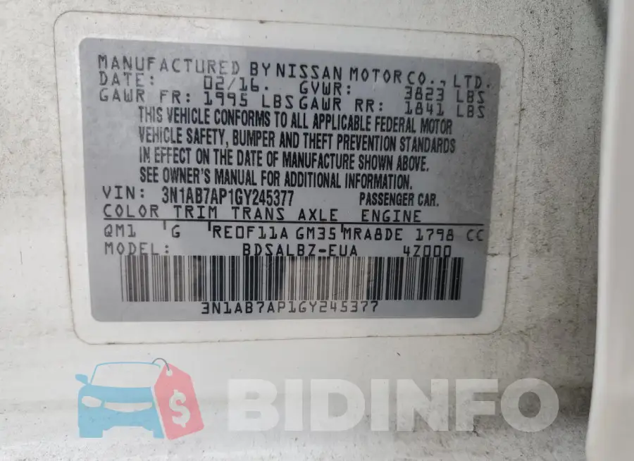 3N1AB7AP1GY245377 Photo# 12
