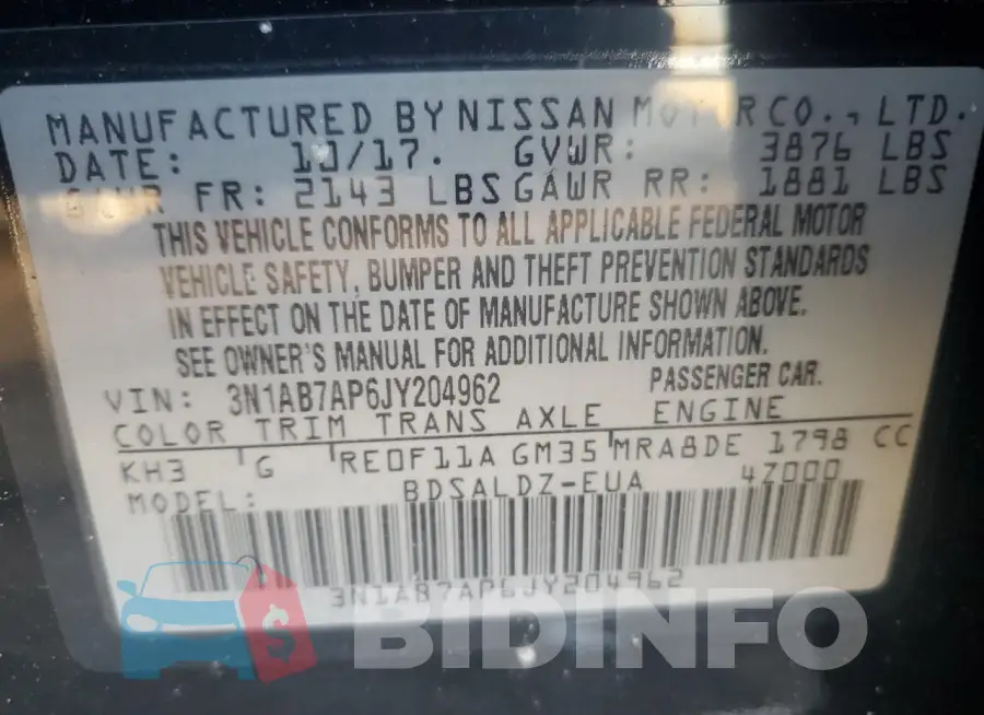 3N1AB7AP6JY204962 Photo# 12