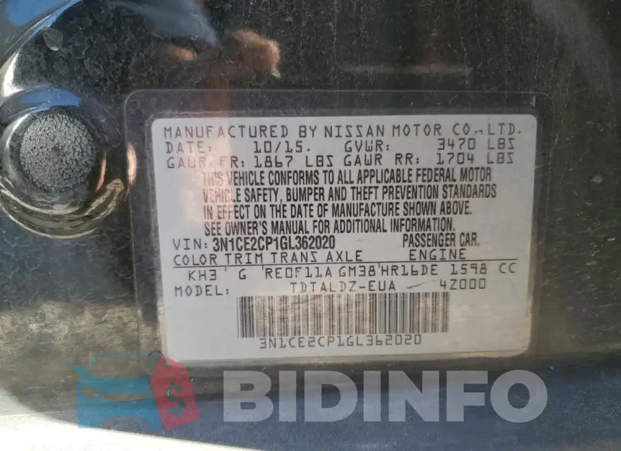 3N1CE2CP1GL362020 Photo# 12