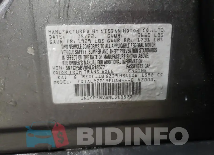 3N1CP5BV8NL518577 Photo# 13