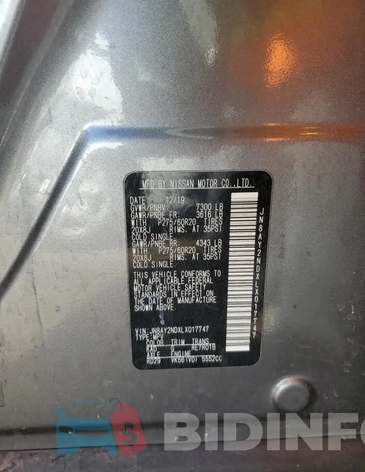 JN8AY2NDXLX017747 Photo# 13