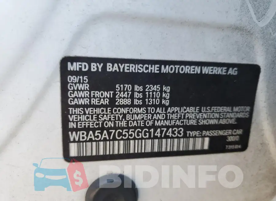 WBA5A7C55GG147433 Photo# 12