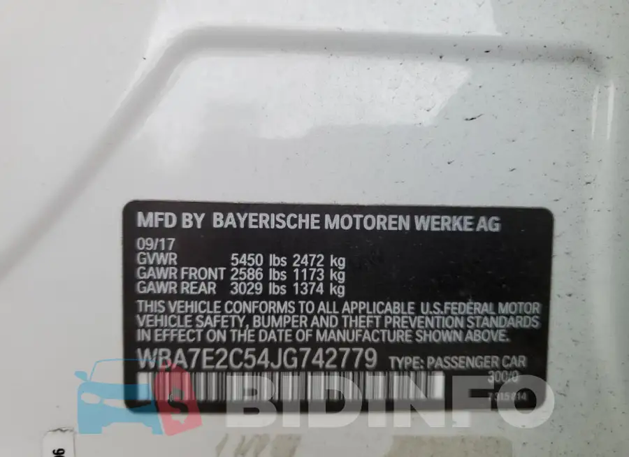 WBA7E2C54JG742779 Photo# 12