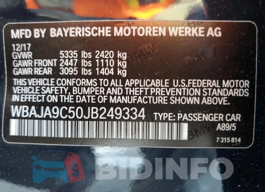 WBAJA9C50JB249334 Photo# 12