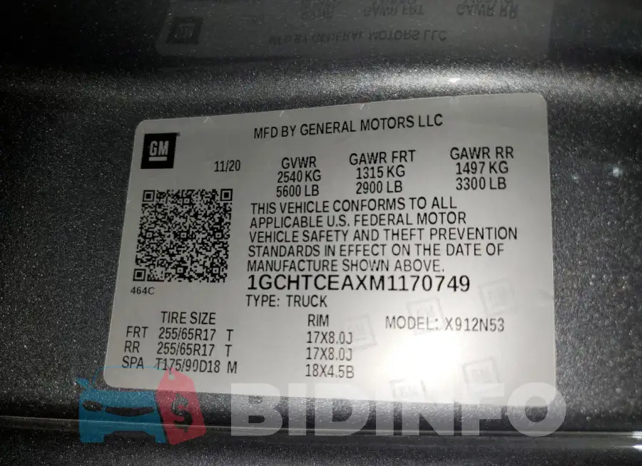 1GCHTCEAXM1170749 Photo# 12
