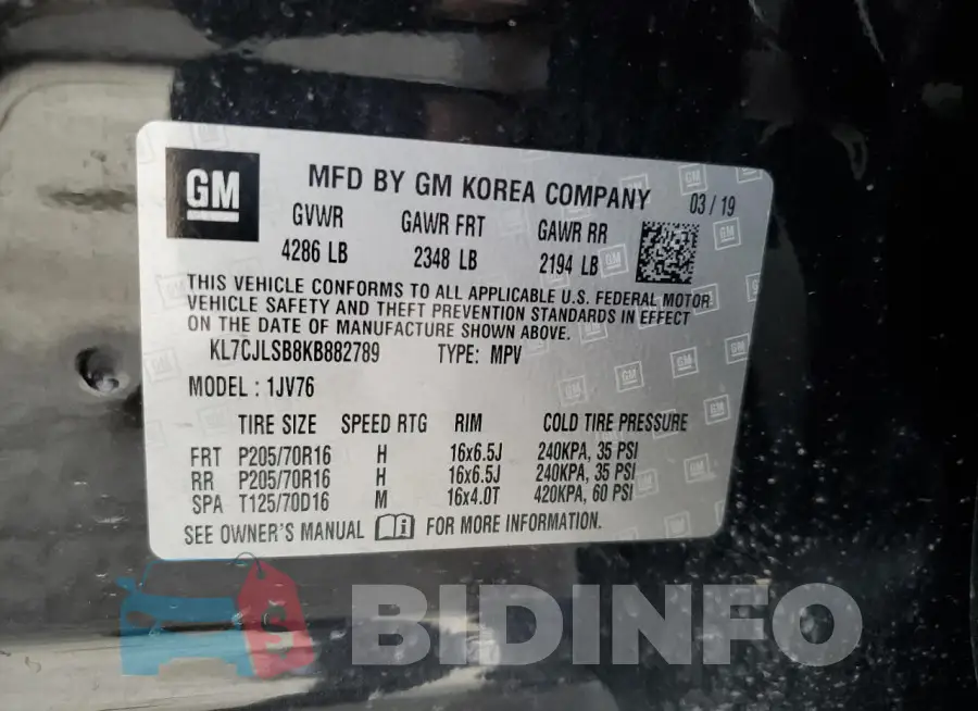 KL7CJLSB8KB882789 Photo# 13