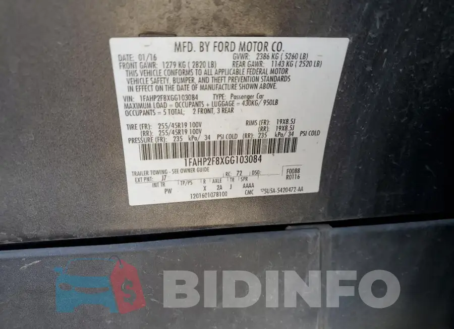 1FAHP2F8XGG103084 Photo# 12