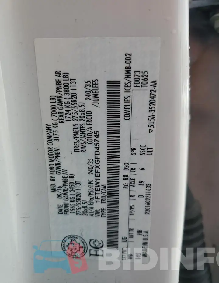 1FTEW1EFXGFD45745 Photo# 12