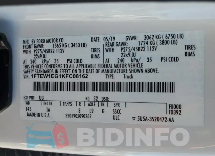 1FTEW1EG1KFC08162 Photo# 12