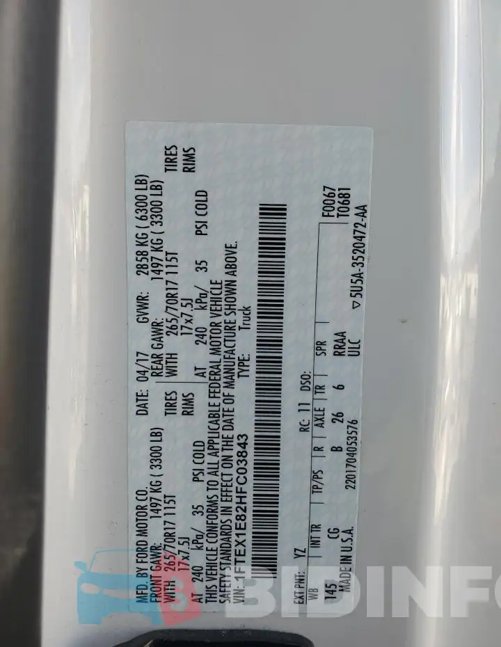 1FTEX1E82HFC03843 Photo# 12