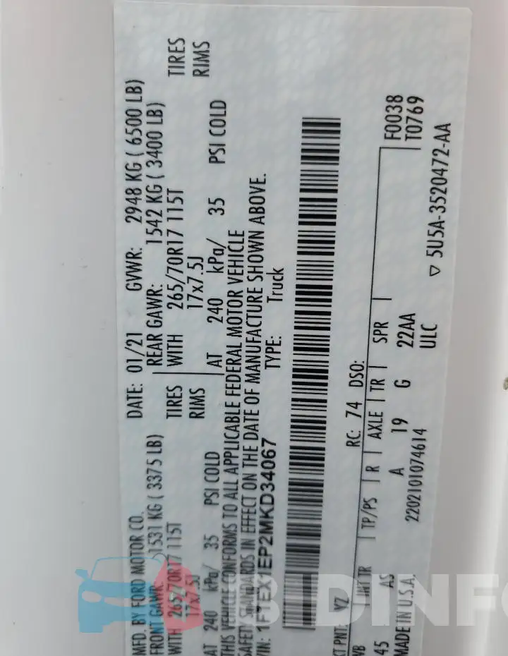 1FTEX1EP2MKD34067 Photo# 12