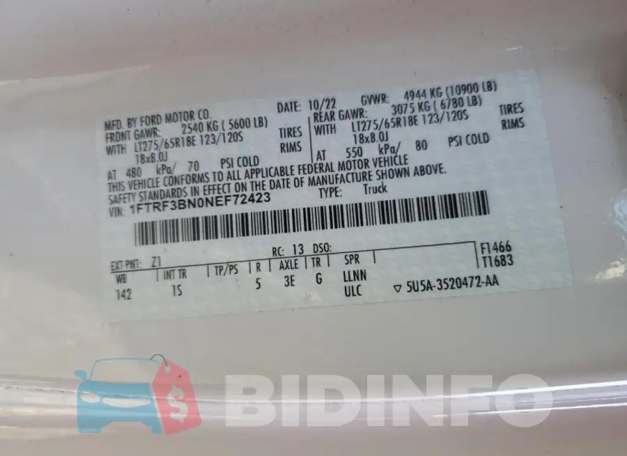 1FTRF3BN0NEF72423 Photo# 12