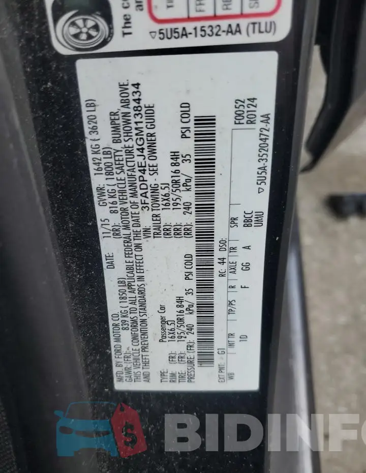3FADP4EJ4GM138434 Photo# 13