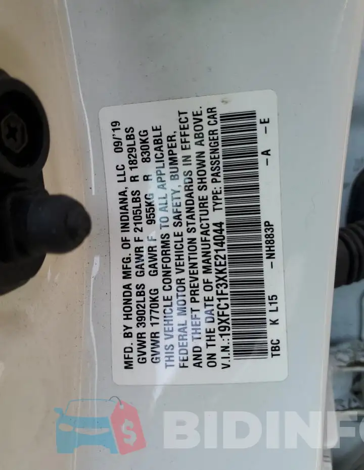 19XFC1F3XKE214044 Photo# 12