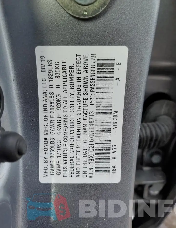 19XFC2F67KE048713 Photo# 12