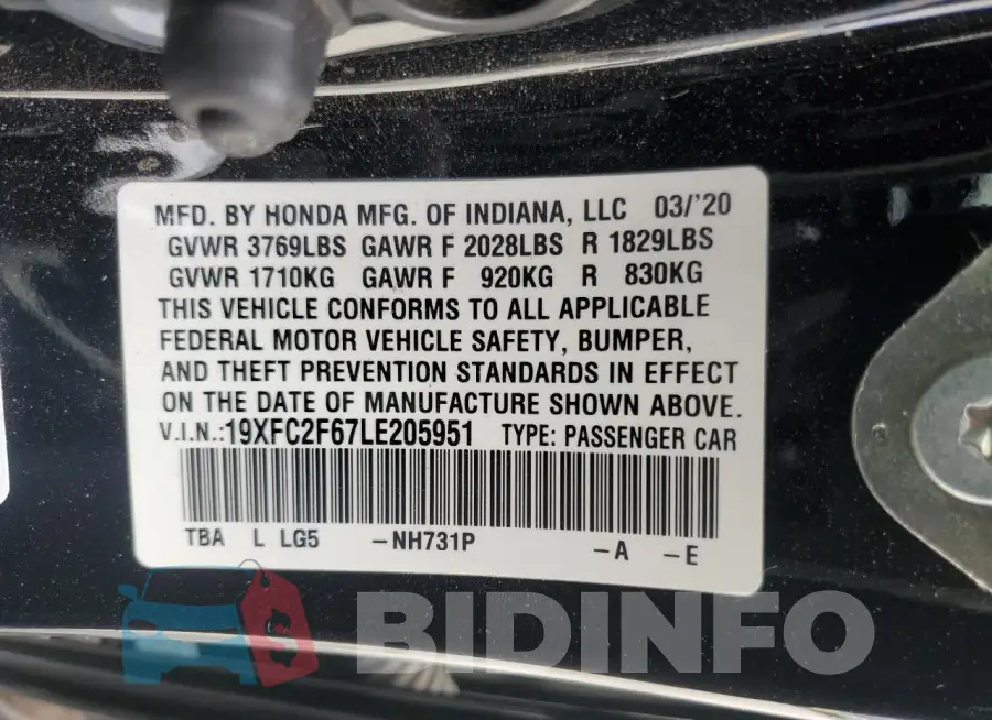 19XFC2F67LE205951 Photo# 13