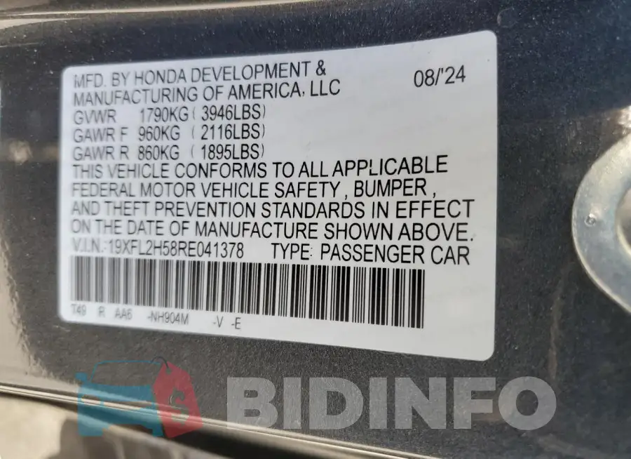 19XFL2H58RE041378 Photo# 13