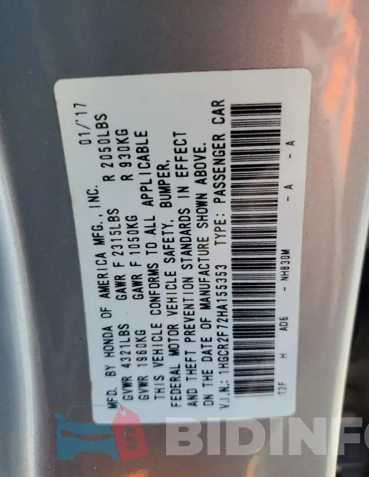 1HGCR2F72HA155353 Photo# 12