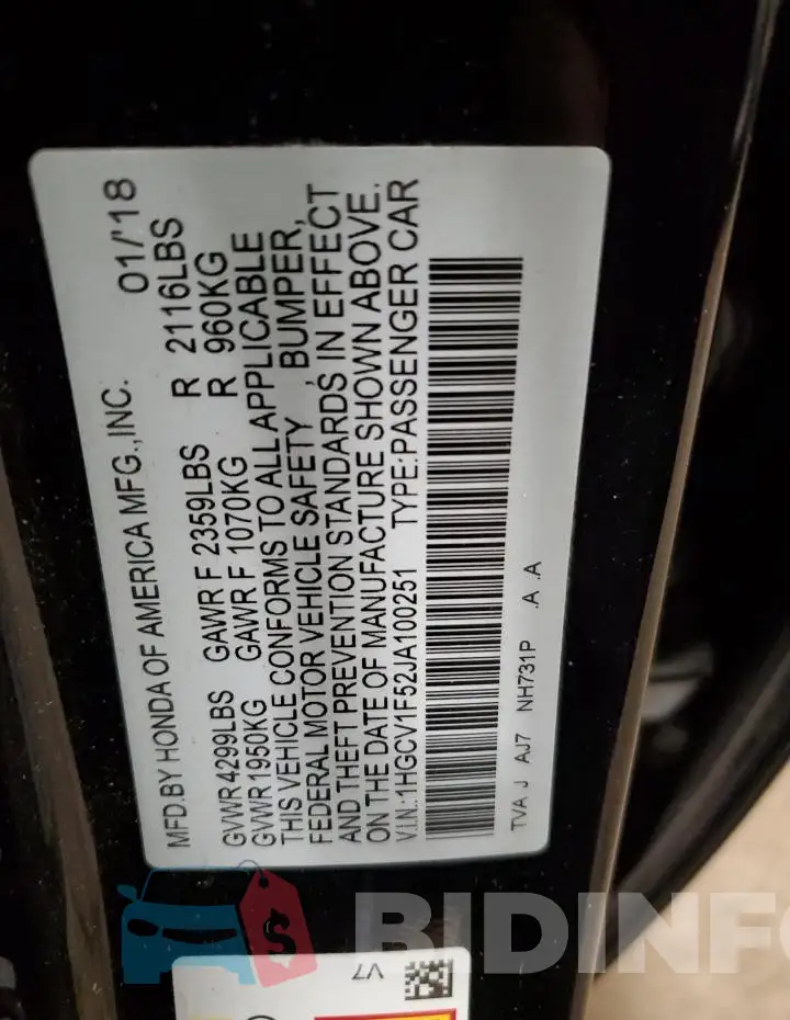 1HGCV1F52JA100251 Photo# 13