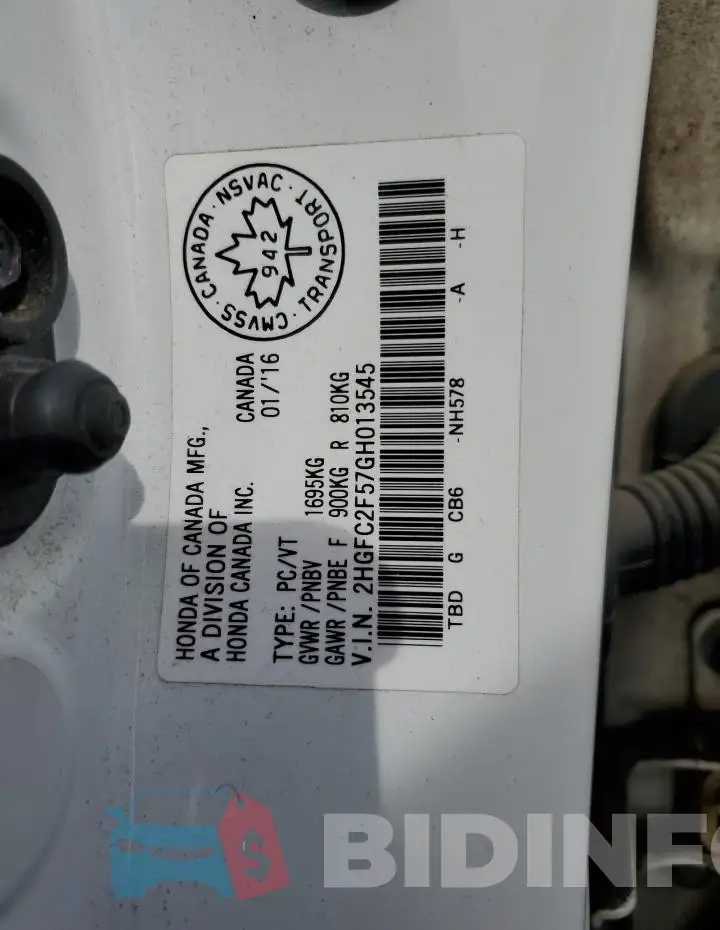 2HGFC2F57GH013545 Photo# 13