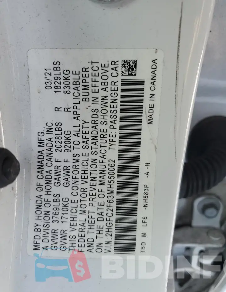 2HGFC2F63MH550062 Photo# 12