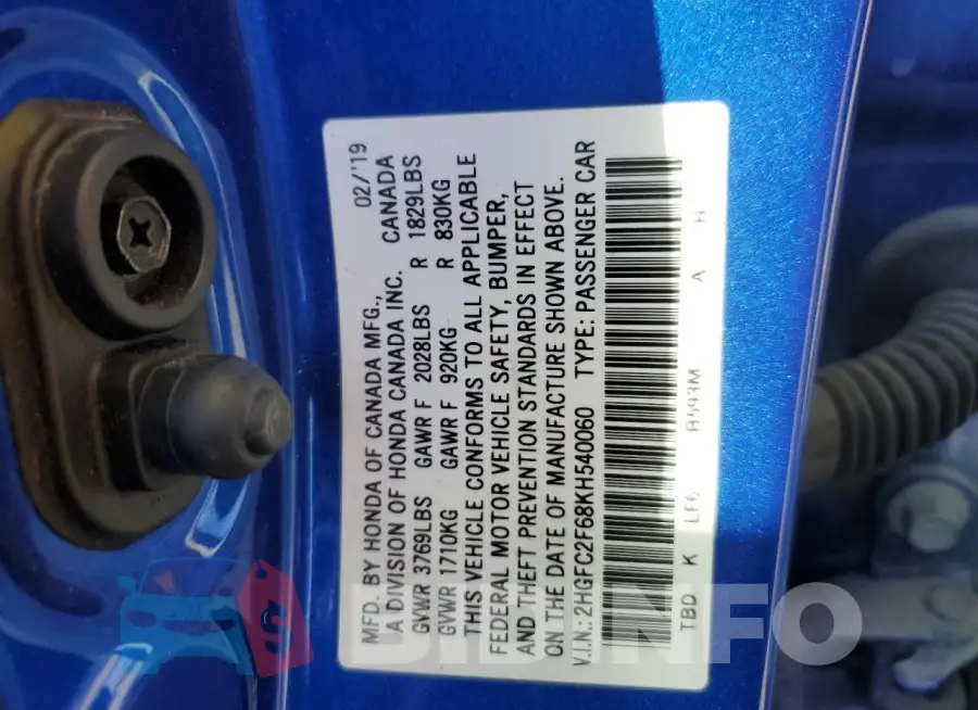 2HGFC2F68KH540060 Photo# 12
