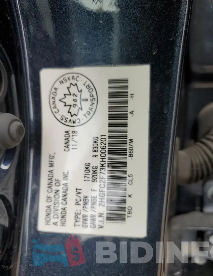 2HGFC2F73KH006201 Photo# 12