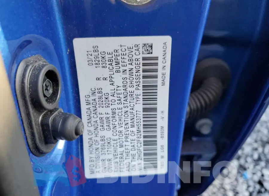 2HGFC2F82MH553777 Photo# 12