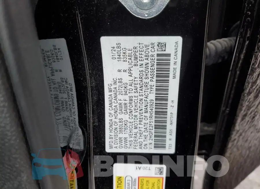 2HGFE2F51RH540929 Photo# 12