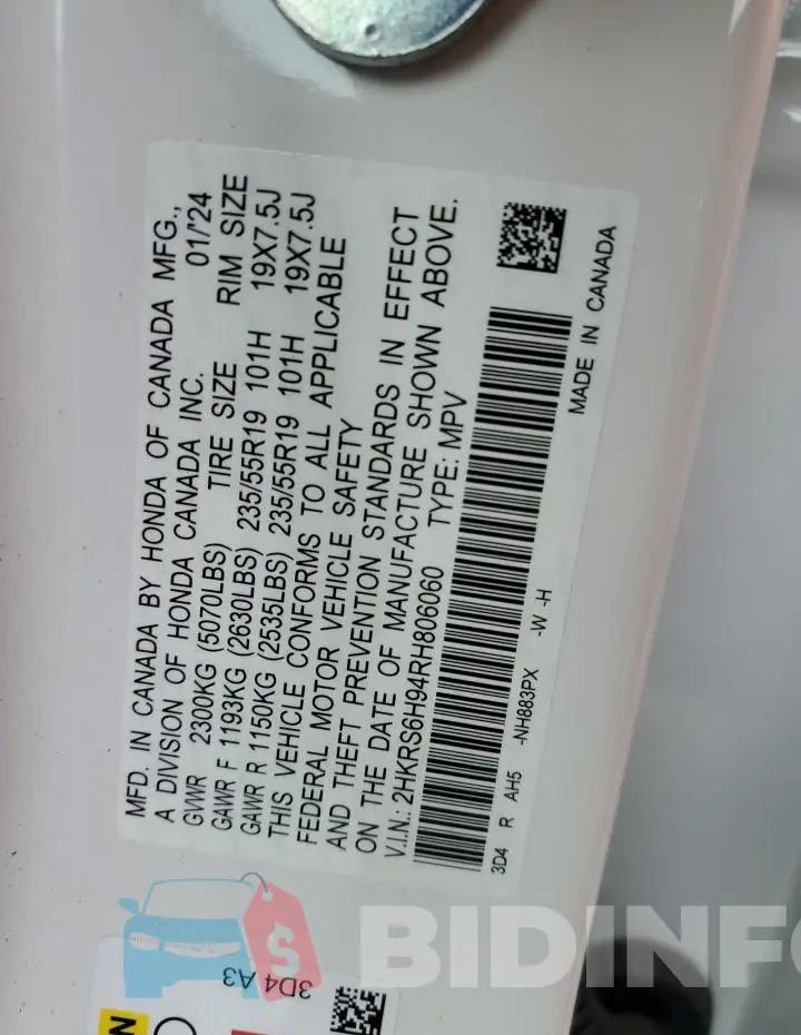 2HKRS6H94RH806060 Photo# 14