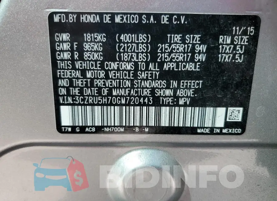 3CZRU5H70GM720443 Photo# 14