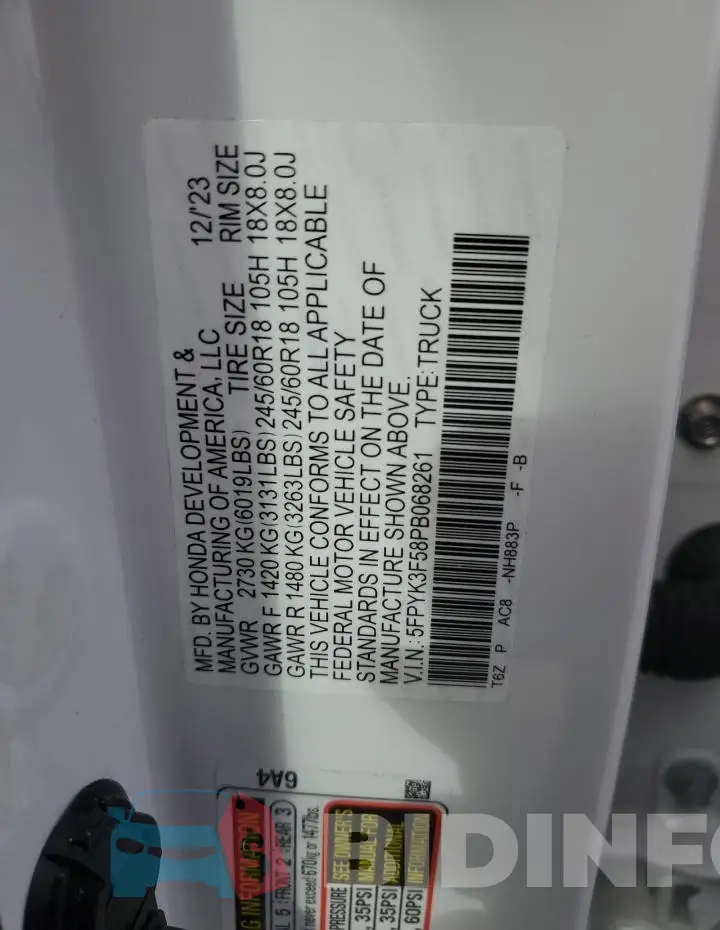 5FPYK3F58PB068261 Photo# 12
