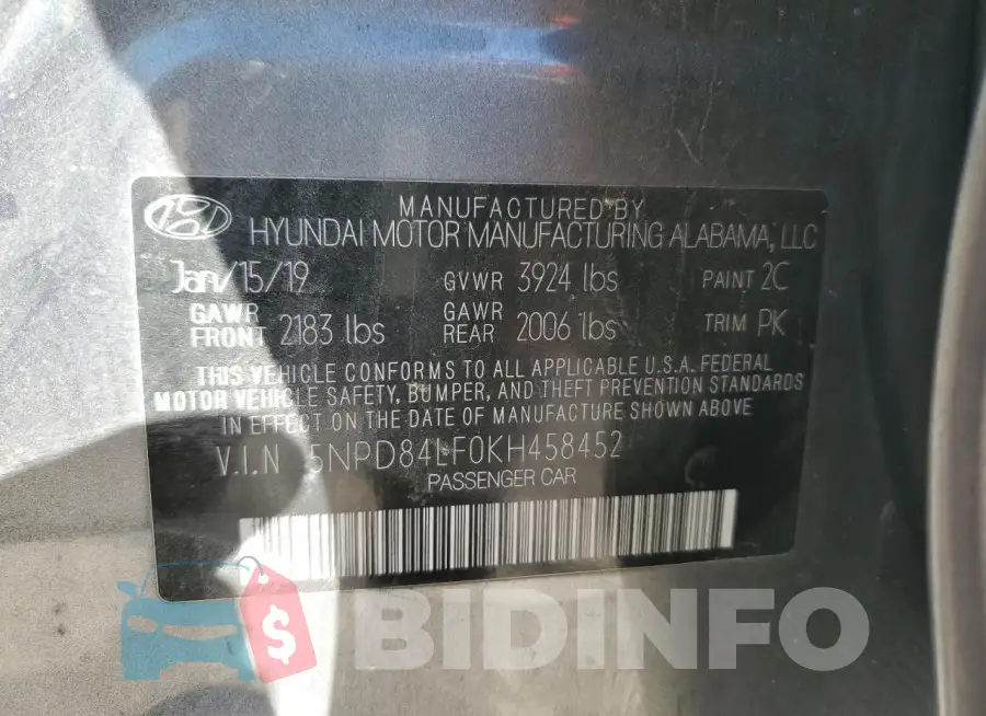 5NPD84LF0KH458452 Photo# 13