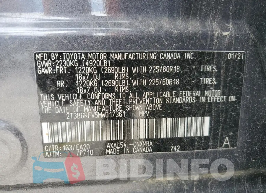 2T3B6RFV5MW017361 Photo# 14