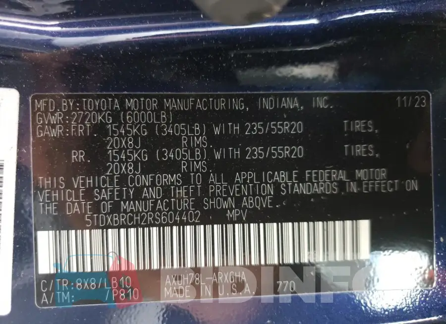 5TDXBRCH2RS604402 Photo# 14