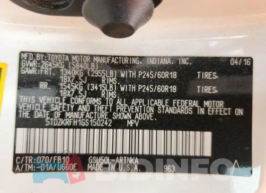 5TDZKRFH1GS150242 Photo# 13