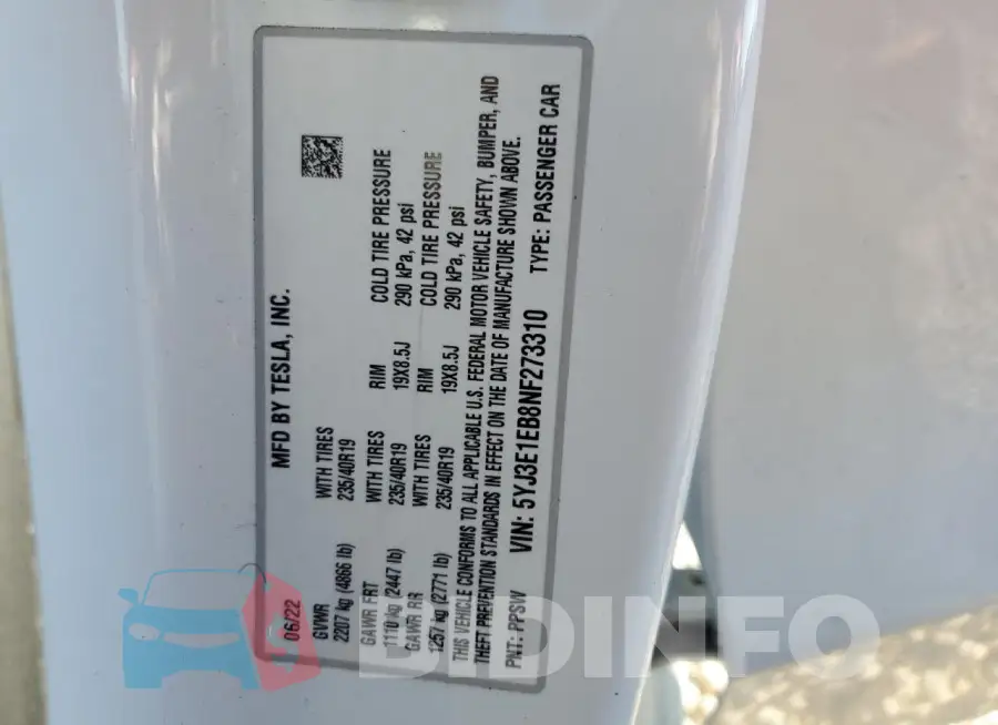 5YJ3E1EB8NF273310 Photo# 12