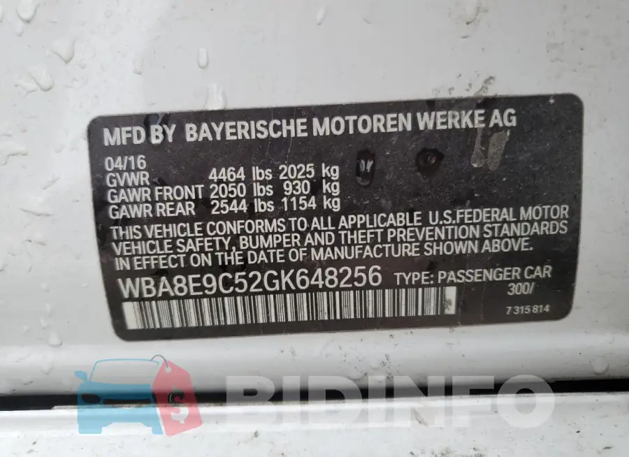 WBA8E9C52GK648256 Photo# 12