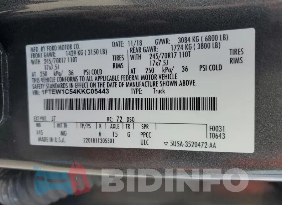 1FTEW1C54KKC05443 Photo# 12