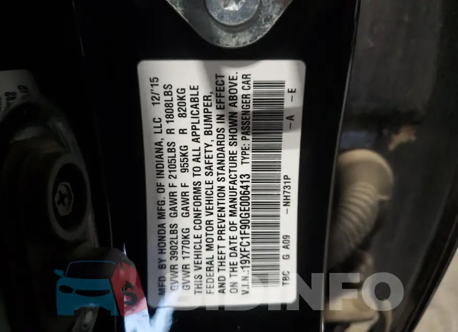 19XFC1F90GE006413 Photo# 12