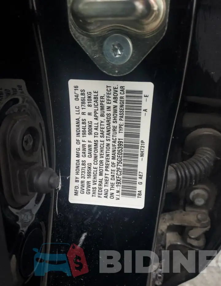 19XFC2F75GE053991 Photo# 12