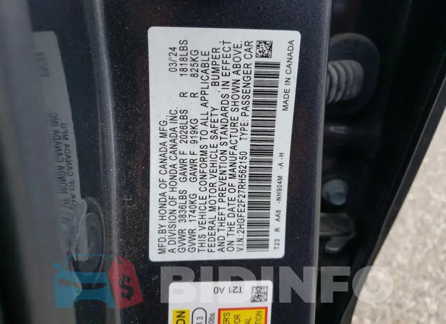 2HGFE2F27RH562150 Photo# 12