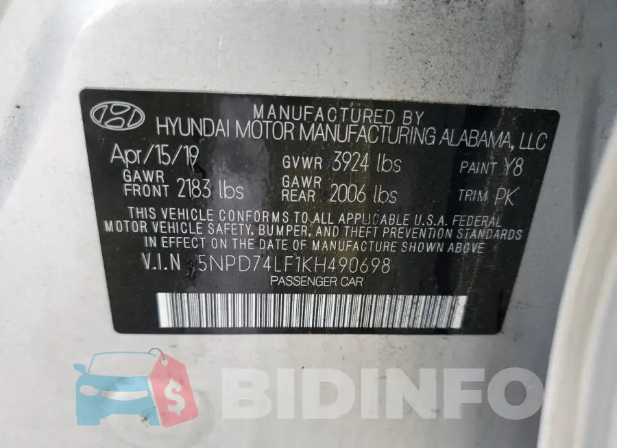 5NPD74LF1KH490698 Photo# 13