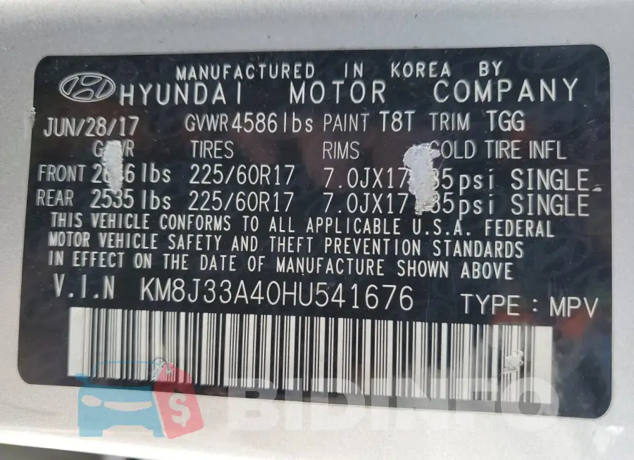 KM8J33A40HU541676 Photo# 12