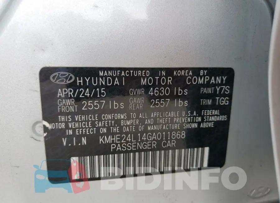 KMHE24L14GA011868 Photo# 12