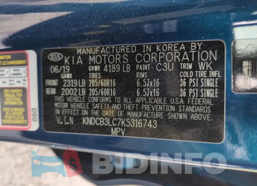 KNDCB3LC7K5316743 Photo# 14