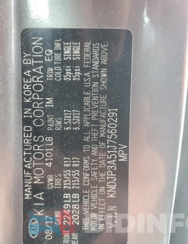 KNDJP3A51J7560291 Photo# 12