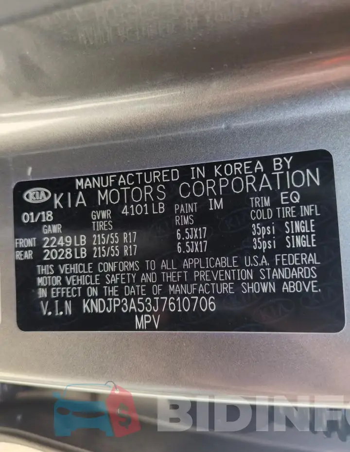 KNDJP3A53J7610706 Photo# 12