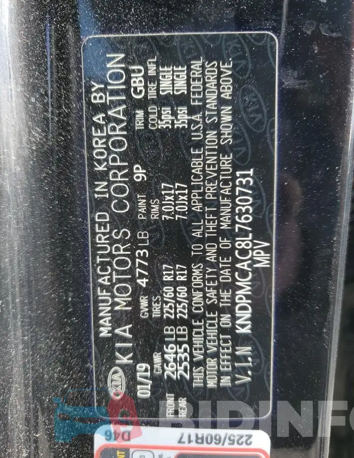 KNDPMCAC8L7630731 Photo# 13