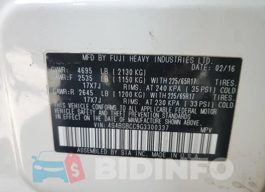4S4BSBCC9G3300337 Photo# 13